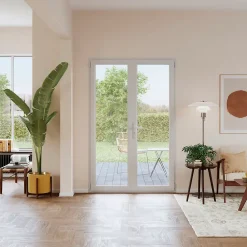 GoodHome Porte fenêtre PVC 2 vantaux blanc - l.140 x h.215 cm, tirant droit- Porte-Fenêtre En Pvc