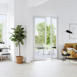 GoodHome Porte fenêtre PVC 2 vantaux blanc - 100 x h.215 cm, tirant droit- Porte-Fenêtre En Pvc