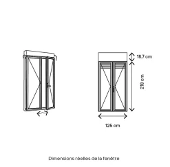 GoodHome Porte fenêtre PVC 2 vantaux tirant + volet roulant électrique blanc - l.120 x h.215 cm, tirant droit- Porte-Fenêtre En Pvc