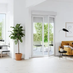 GoodHome Porte fenêtre PVC 2 vantaux tirant + volet roulant électrique blanc - l.120 x h.215 cm, tirant droit- Porte-Fenêtre En Pvc