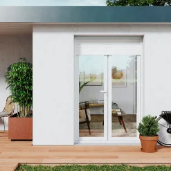 GoodHome Porte fenêtre PVC 2 vantaux tirant + volet roulant électrique blanc - l.120 x h.215 cm, tirant droit- Porte-Fenêtre En Pvc