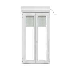 GoodHome Porte fenêtre PVC 2 vantaux tirant + volet roulant électrique blanc - l.120 x h.215 cm, tirant droit- Porte-Fenêtre En Pvc