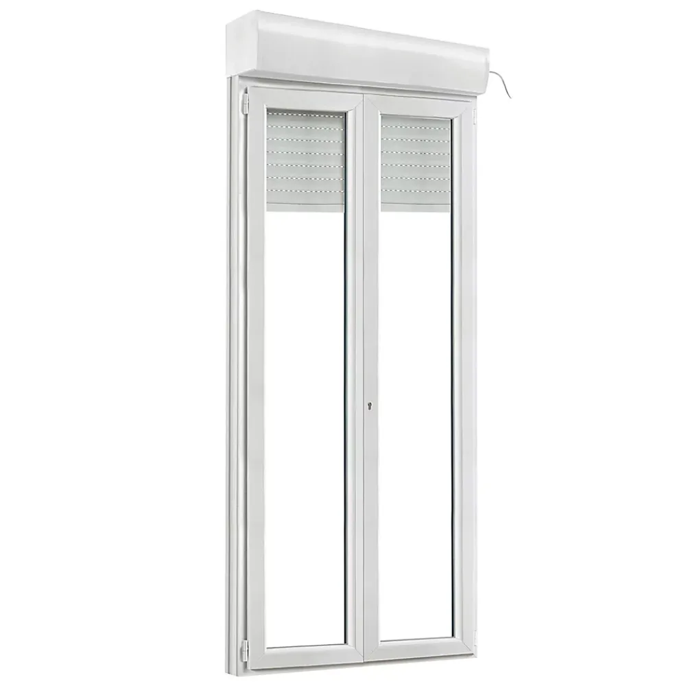 GoodHome Porte-Fenêtre En Pvc<Porte fenêtre PVC 2 vantaux tirant + volet roulant électrique blanc - l.140 x h.215 cm, tirant droit