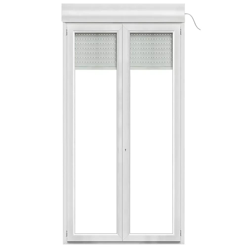 GoodHome Porte-Fenêtre En Pvc<Porte fenêtre PVC 2 vantaux tirant + volet roulant électrique blanc - l.140 x h.215 cm, tirant droit