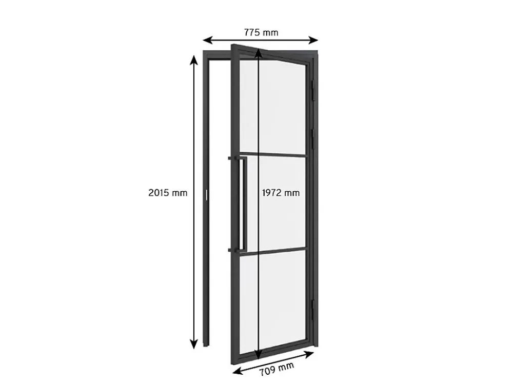 Schulte Porte Intérieure Loft En Verre - 71x197cm - Atelier - Noir Mat - Satiné - 3 Vitrages - Tirant Droit- Bloc Porte