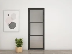 Schulte Porte Intérieure Loft En Verre - 71x197cm - Atelier - Noir Mat - Satiné - 3 Vitrages - Tirant Droit- Bloc Porte
