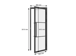 Schulte Porte Intérieure Loft En Verre - 83x197 - Atelier - Noir Mat - Satiné - 3 Vitrages - Tirant Droite- Bloc Porte