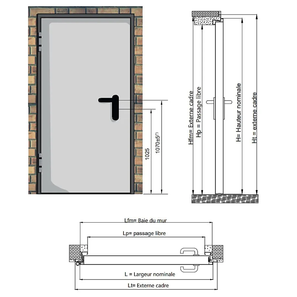 4M Porte De Service<Porte Métallique Industrielle Coupe Feu 1H Réversible L900 H2150 RAL9010 En Applique
