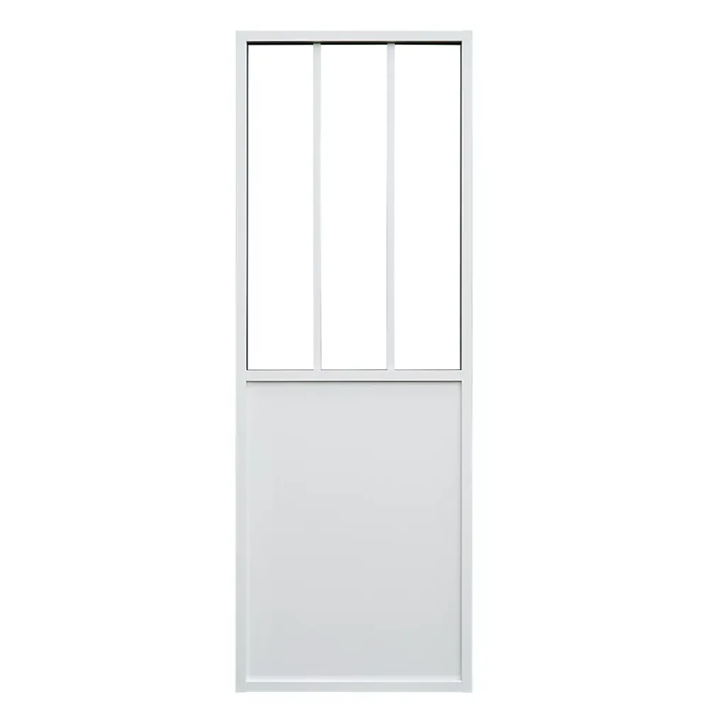 Porte seule 3 carreaux vitrés transparents, coloris blanc H.204 x l.83cm- Porte Nue