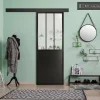 Porte seule en MDF, 3 carreaux vitrés transparents, coloris noir mat H.204 x l.83cm- Porte Nue