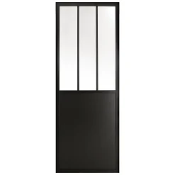 Porte seule en MDF, 3 carreaux vitrés transparents, coloris noir mat H.204 x l.83cm- Porte Nue