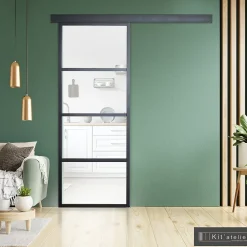 Porte Nue<Porte seule Loft 4 carreaux vitrés transparents, coloris noir mat H.204 x l.83cm