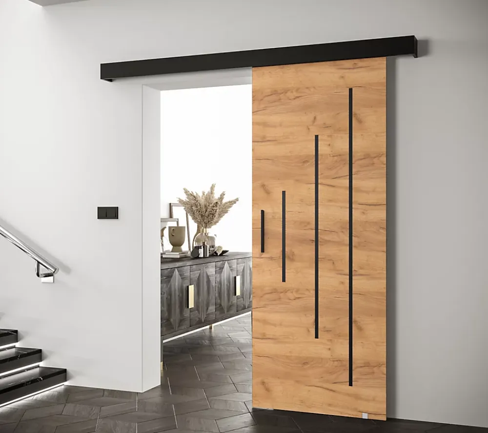 Abiks Meble Portes coulissantes Salwador Y 90x204 cm (Chêne Craft / Noir / Noir)- Porte Coulissante