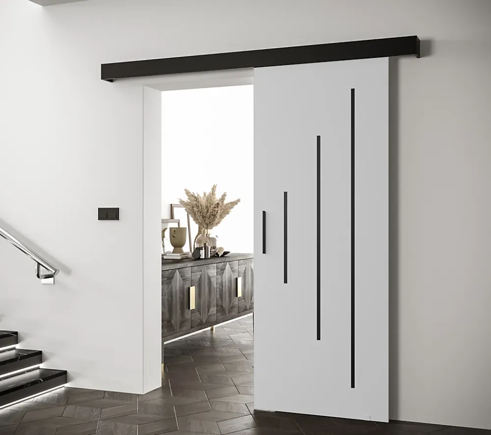 Abiks Meble Portes coulissantes Salwador Y 90x204 cm (Blanc / Noir / Noir)- Porte Coulissante