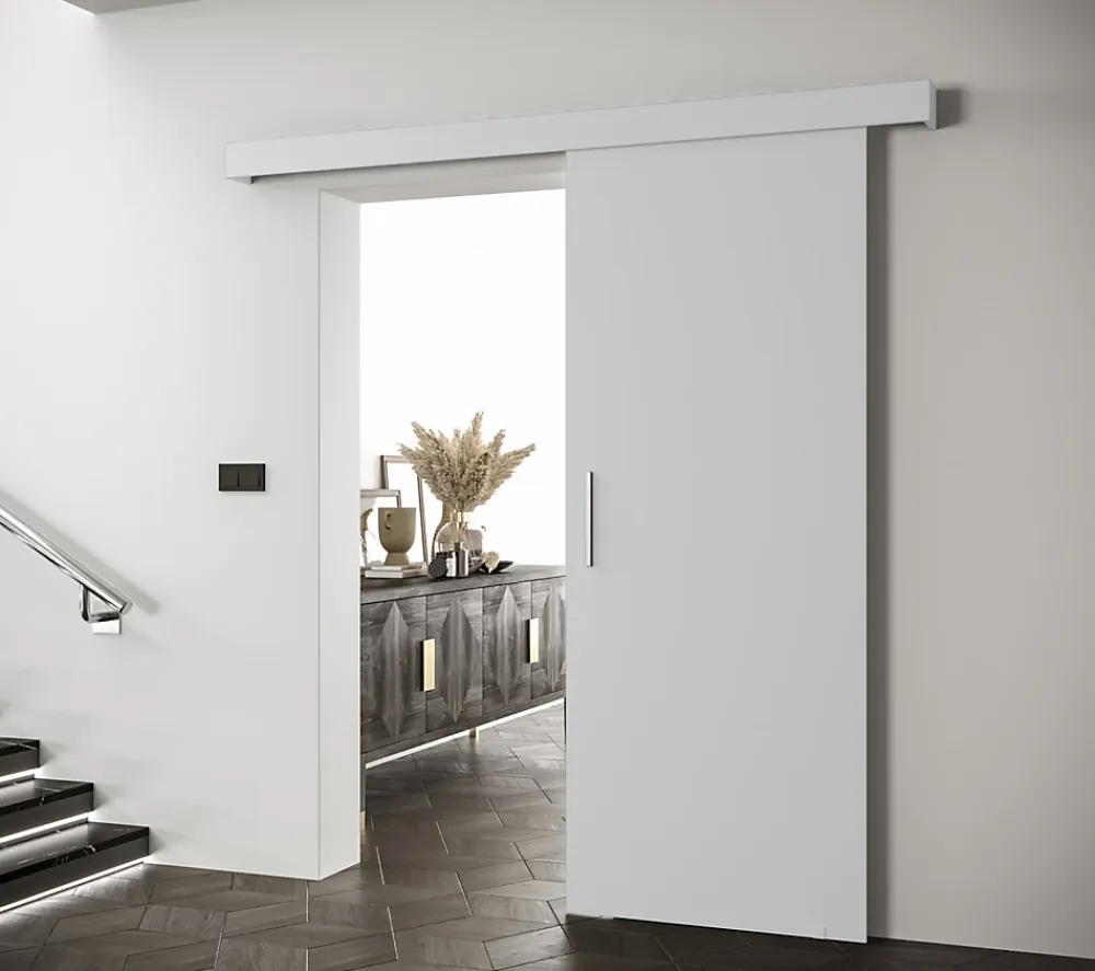 Abiks Meble Portes coulissantes Salwador I 70x204 cm (Blanc / Blanc / Argent)- Porte Coulissante