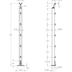 Fortia Poteau à plat pour balustrade aluminium noir H.97,1 cm- Garde-Corps, Balustrade