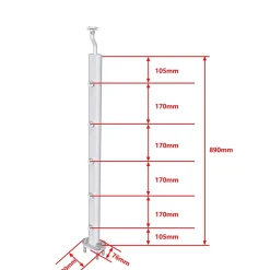 AICA Sanitaire Poteau Garde-Corps en aluminium argent L.890 mm - Pose verticale, idéal intérieur et extérieur- Accessoire D'Escalier