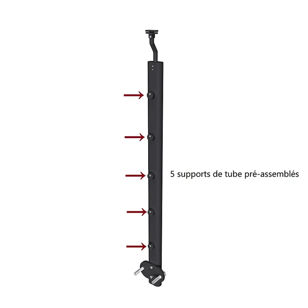 AICA Sanitaire Accessoire D'Escalier<Poteau Garde-Corps en aluminium noir L.890 mm - Pose suspendue ou latérale, idéal intérieur et extérieur