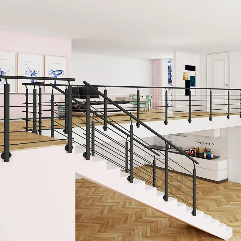 AICA Sanitaire Accessoire D'Escalier<Poteau Garde-Corps en aluminium noir L.890 mm - Pose suspendue ou latérale, idéal intérieur et extérieur