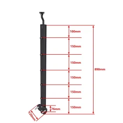 AICA Sanitaire Accessoire D'Escalier<Poteau Garde-Corps en aluminium noir L.890 mm - Pose suspendue ou latérale, idéal intérieur et extérieur