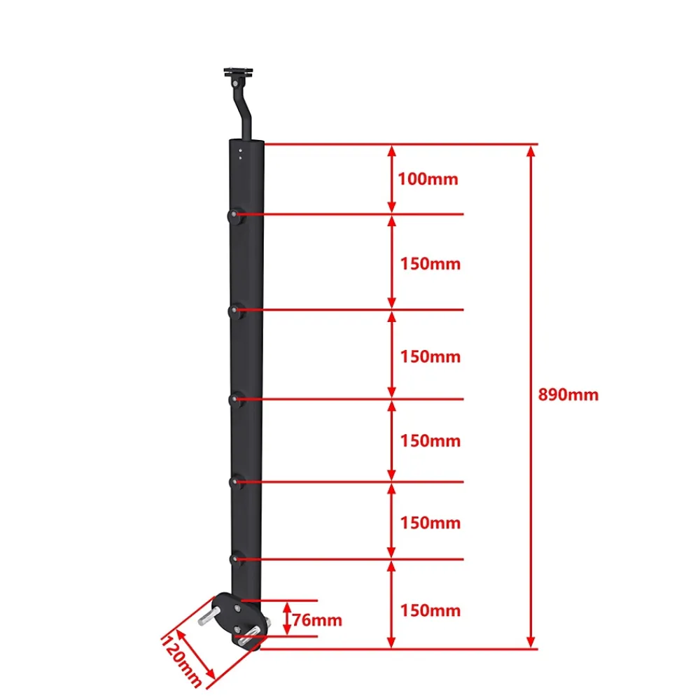 AICA Sanitaire Accessoire D'Escalier<Poteau Garde-Corps en aluminium noir L.890 mm - Pose suspendue ou latérale, idéal intérieur et extérieur