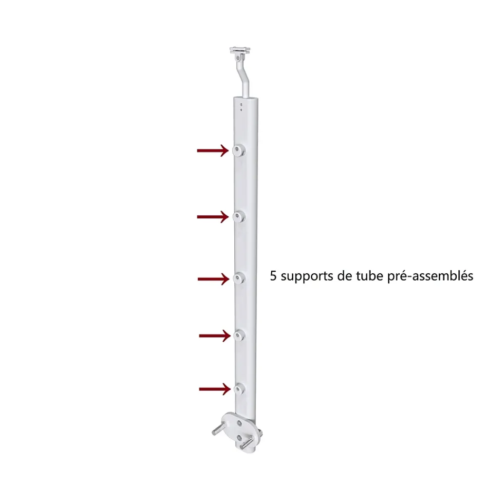 AICA Sanitaire Poteau Garde-Corps en aluminium argent L.890 mm - Pose suspendue ou latérale, idéal intérieur et extérieur- Accessoire D'Escalier