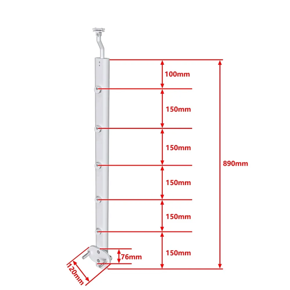 AICA Sanitaire Poteau Garde-Corps en aluminium argent L.890 mm - Pose suspendue ou latérale, idéal intérieur et extérieur- Accessoire D'Escalier