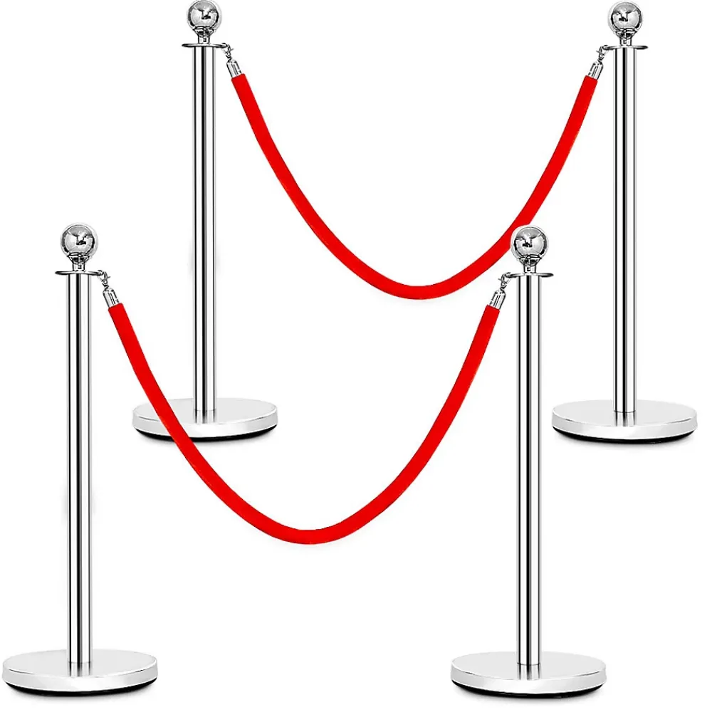 Giantex Accesoire Pour Volet<Poteaux de Guidage en Acier Inoxydable barriere de Passage avec Corde rouge 32cm pour Le Controle des Foules Argent