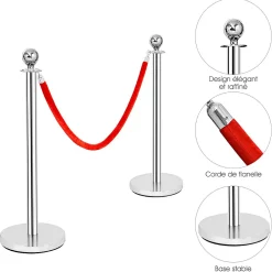 Giantex Accesoire Pour Volet<Poteaux de Guidage en Acier Inoxydable barriere de Passage avec Corde rouge 32cm pour Le Controle des Foules Argent