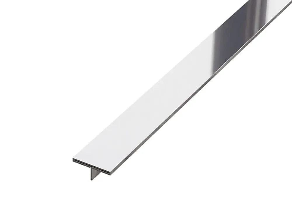 Ilcom Profil décoratif T en acier inoxydable pour couvrir jonction Argent poli - 20mm X 10mm X 2700mm- Profilé Carrelage