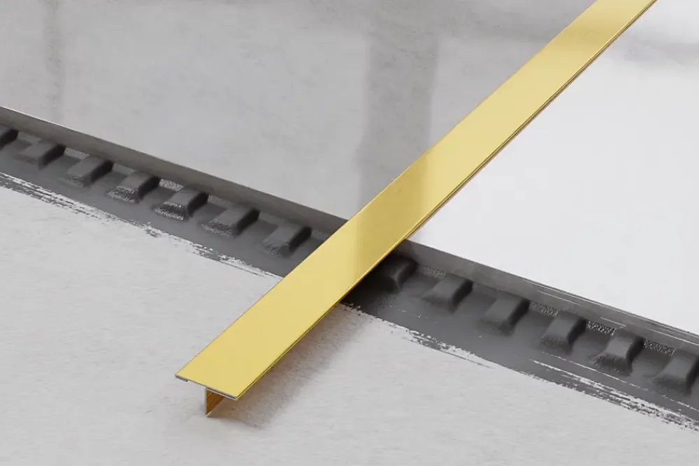 Ilcom Profilé Carrelage<Profil décoratif T en acier inoxydable pour couvrir jonction Or satiné - 20mm X 10mm X 2440mm