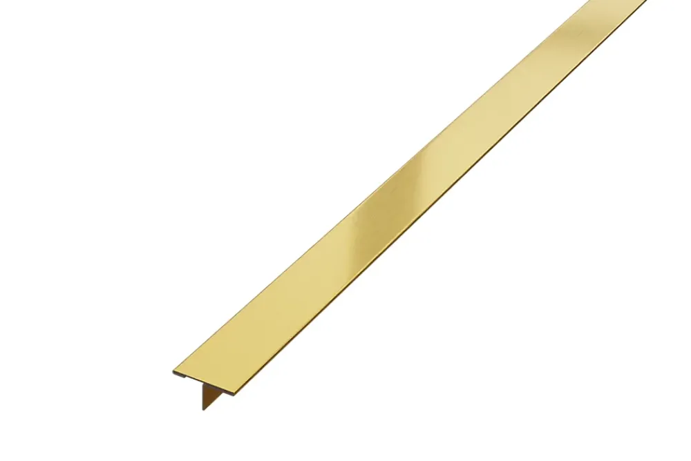 Ilcom Profilé Carrelage<Profil décoratif T en acier inoxydable pour couvrir jonction Or satiné - 20mm X 10mm X 2700mm