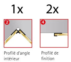 Schulte Profilé de fintion + 1 profilé d'angle intérieur H.255 x l.2,3 cm, aluminium, argent, Deco Design vendu par 2- Panneau Mural De Salle De Bains
