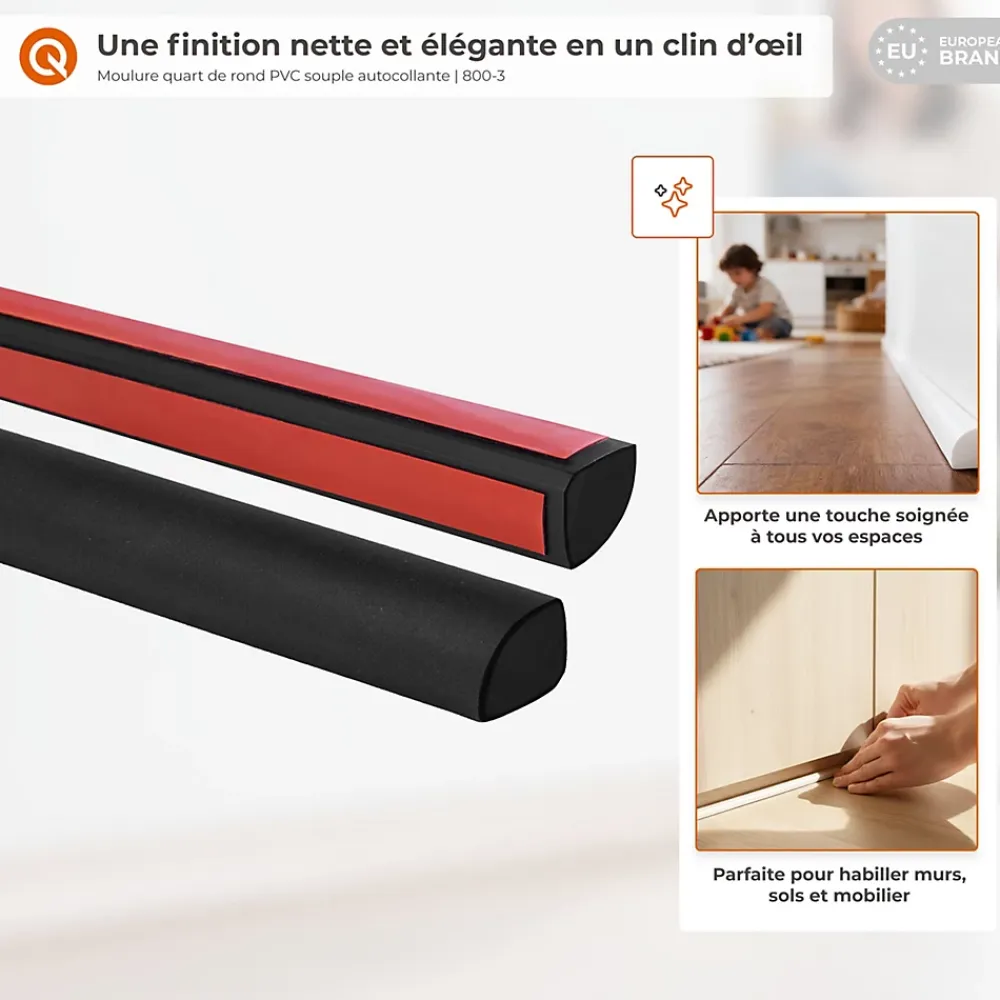 Quest Moulure<Moulure Décorative Adhesive 10 mm, Quart de Rond PVC flexible - 3 mètres, chêne clair