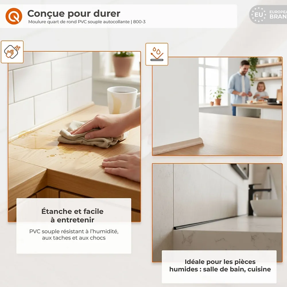 Quest Moulure<Moulure Décorative Adhesive 10 mm, Quart de Rond PVC flexible - 3 mètres, chêne clair