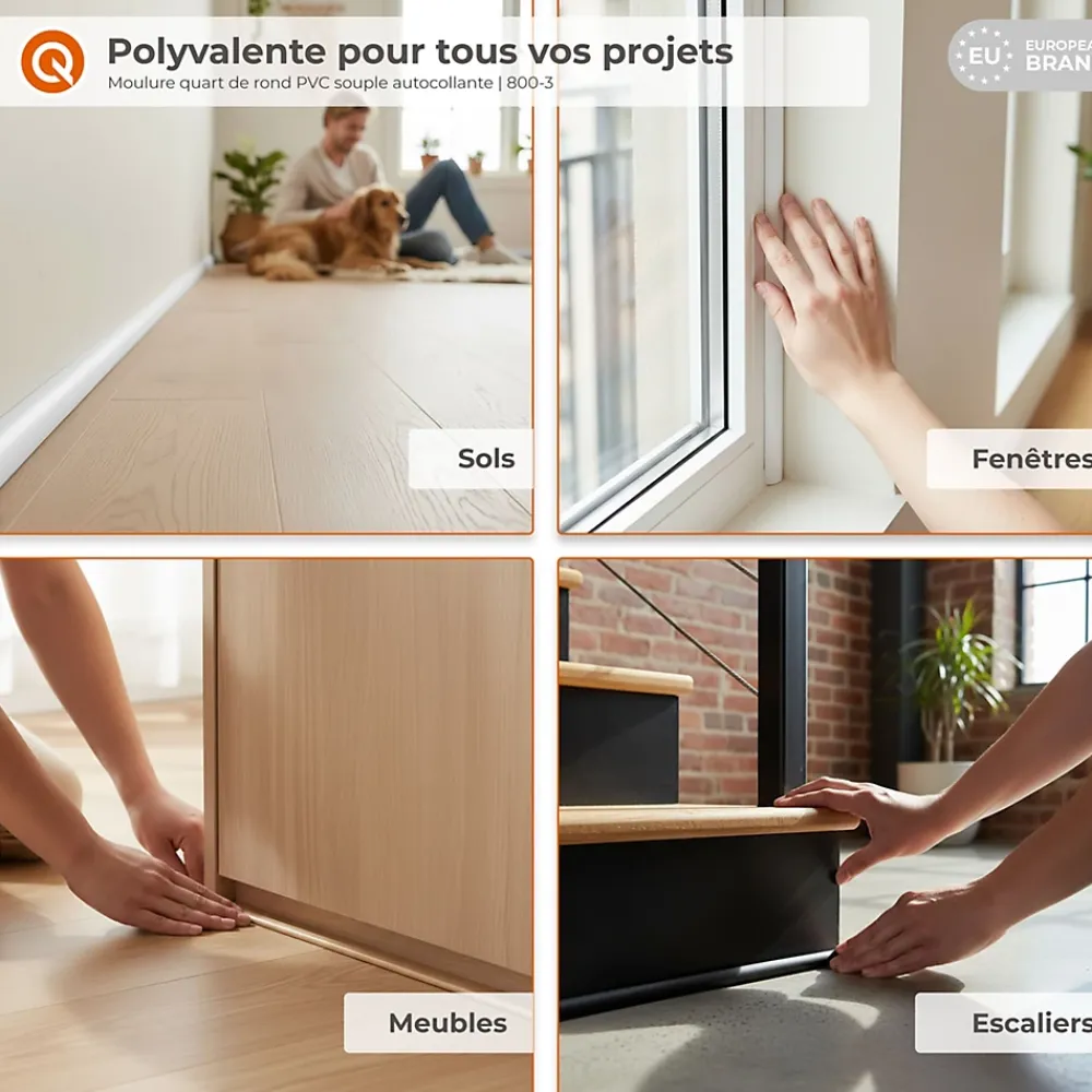 Quest Moulure<Moulure Décorative Adhesive 10 mm, Quart de Rond PVC flexible - 3 mètres, chêne clair