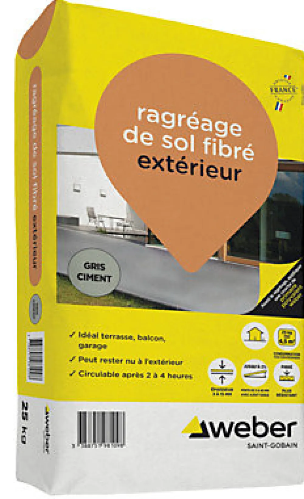 Weber Saint-Gobain Ragréage de sol fibré extérieur Weber 25kg- Ragréage Et Primaire Pour Carrelage