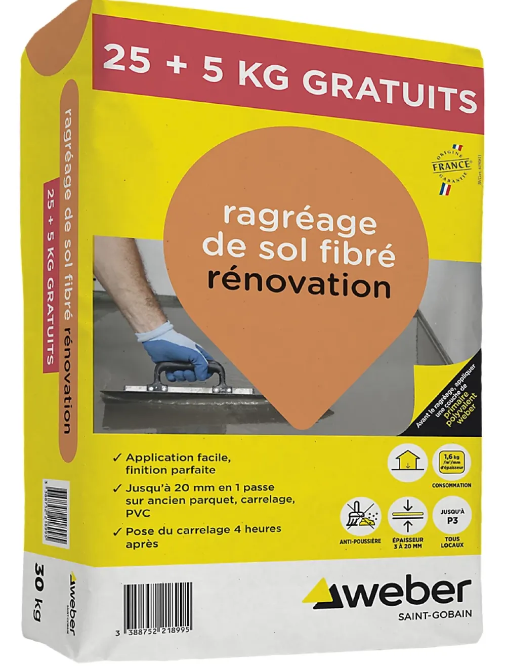 Weber Saint-Gobain Ragréage de sol fibré rénovation Weber 25+5kg- Ragréage Et Primaire Pour Carrelage
