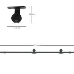 Homcom Rail porte coulissante 2 m avec quincaillerie - kit de rail pour porte coulissante 100Kg - acier au carbone noir- Porte Coulissante