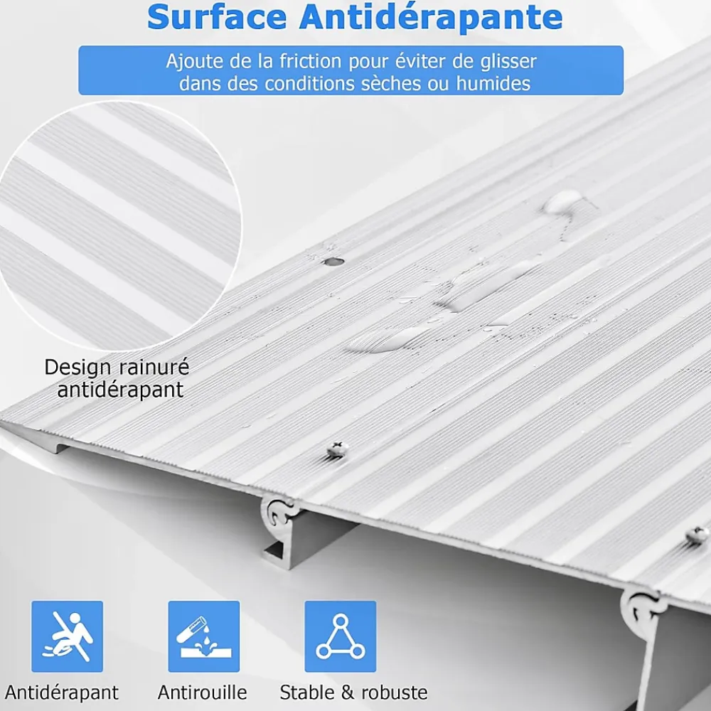 Giantex Barre De Seuil|Barre De Seuil<Rampe de seuil de Porte Charge 317KG Hauteur réglable Cadre en Aluminium Robuste Surface Antidérapante