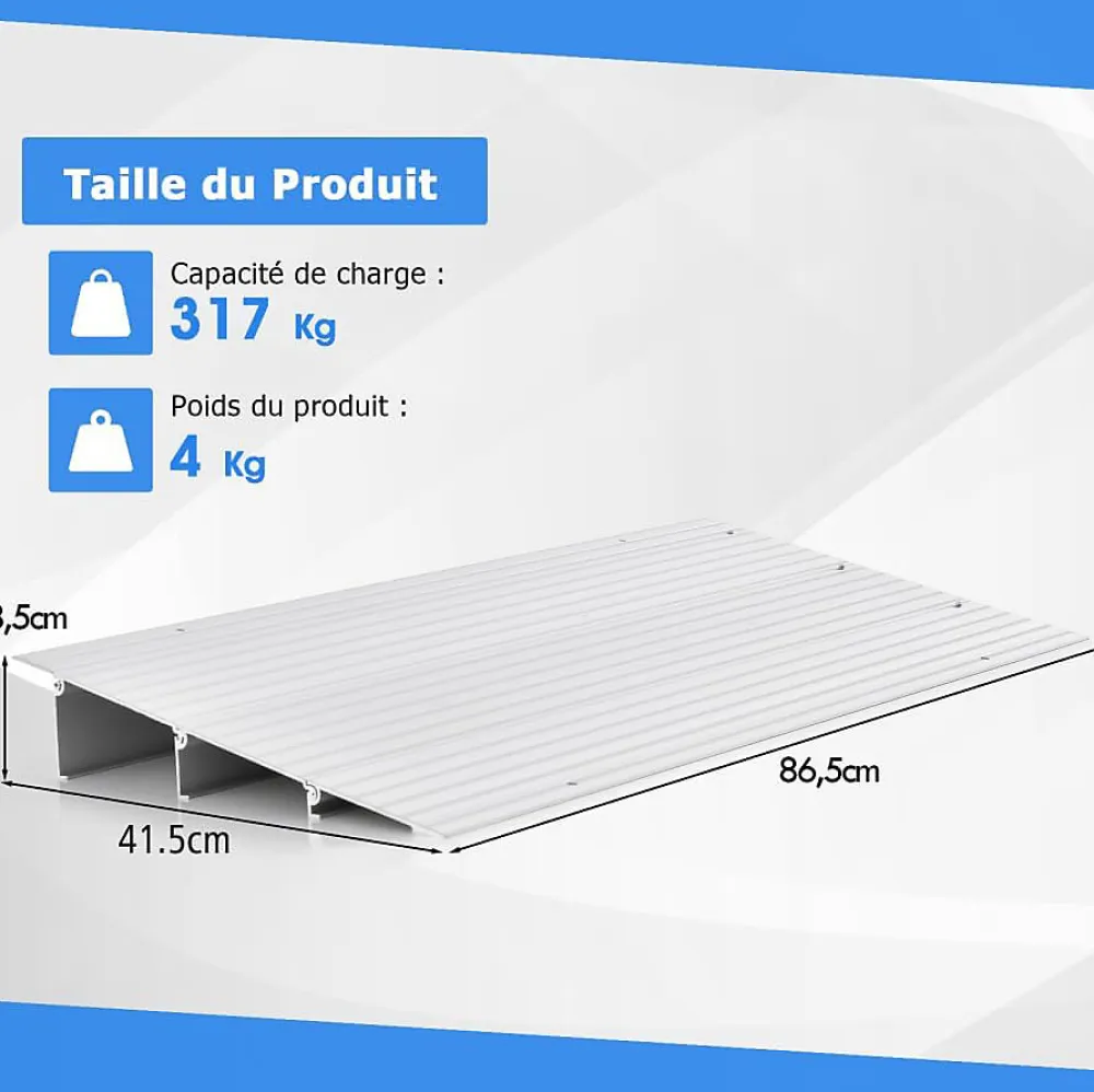 Giantex Barre De Seuil|Barre De Seuil<Rampe de seuil de Porte Charge 317KG Hauteur réglable Cadre en Aluminium Robuste Surface Antidérapante