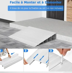 Giantex Barre De Seuil|Barre De Seuil<Rampe de seuil de Porte Charge 317KG Hauteur réglable Cadre en Aluminium Robuste Surface Antidérapante
