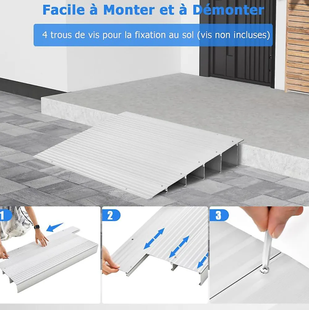 Giantex Barre De Seuil|Barre De Seuil<Rampe de seuil de Porte Charge 317KG Hauteur réglable Cadre en Aluminium Robuste Surface Antidérapante