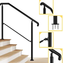 AICA Sanitaire Accessoire D'Escalier<Rampe d'escalier L.136cm - acier inox 201 - 3 à 4 Marches - Noir Garde Corps - Angle Reglable de 0-60 - Exterieur et Interieur