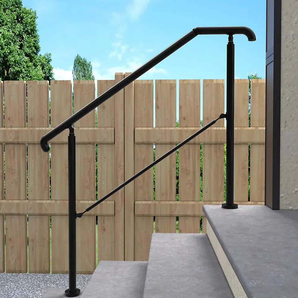 AICA Sanitaire Accessoire D'Escalier<Rampe d'escalier L.136cm - acier inox 201 - 3 à 4 Marches - Noir Garde Corps - Angle Reglable de 0-60 - Exterieur et Interieur