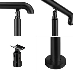 AICA Sanitaire Accessoire D'Escalier<Rampe d'escalier L.136cm - acier inox 201 - 3 à 4 Marches - Noir Garde Corps - Angle Reglable de 0-60 - Exterieur et Interieur
