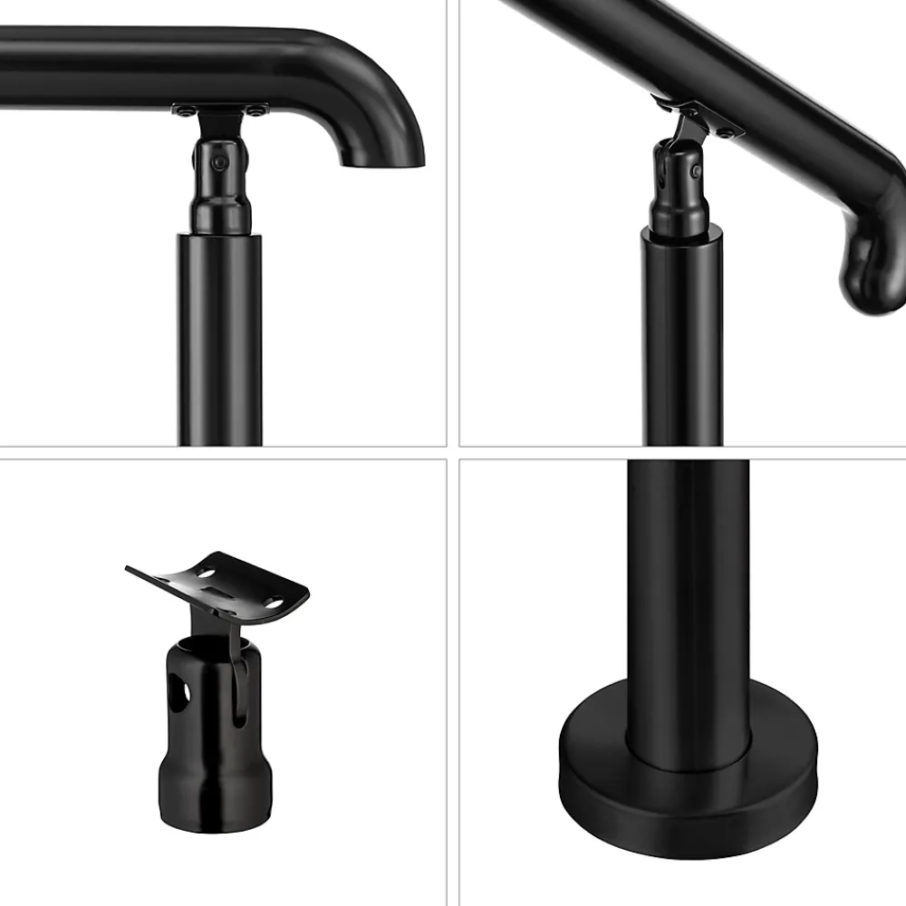 AICA Sanitaire Accessoire D'Escalier<Rampe d'escalier L.136cm - acier inox 201 - 3 à 4 Marches - Noir Garde Corps - Angle Reglable de 0-60 - Exterieur et Interieur