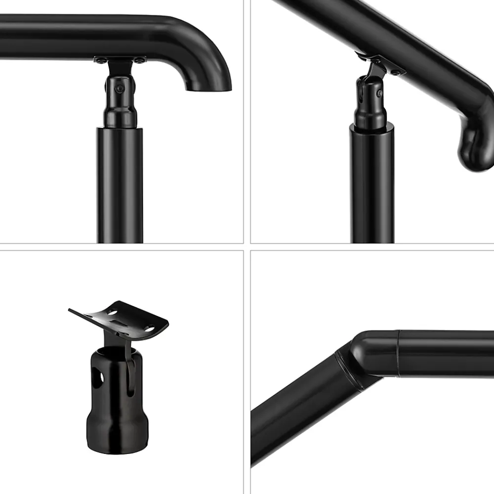 AICA Sanitaire Accessoire D'Escalier<Rampe d'escalier L.136cm - acier inox 201 - 3 à 4 Marches - Noir Garde Corps - Angle Reglable de 0-60 - Exterieur et Interieur