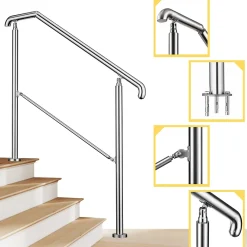AICA Sanitaire Accessoire D'Escalier<Rampe d'escalier L.136cm - acier inox 201 - 3 à 4 Marches - Argent Garde Corps - Angle Reglable de 0-60 - Exterieur et Interieur