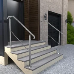 AICA Sanitaire Accessoire D'Escalier<Rampe d'escalier L.136cm - acier inox 201 - 3 à 4 Marches - Argent Garde Corps - Angle Reglable de 0-60 - Exterieur et Interieur